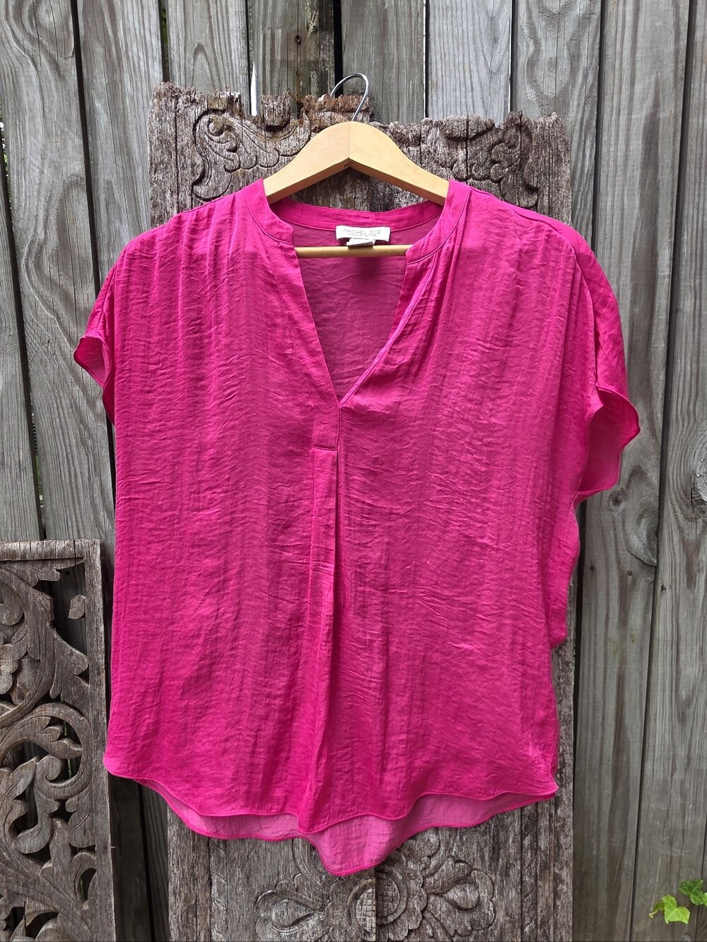 RACHEL ZOE Hot Pink Blouse, Silk Look Split Neck Top. Cap Sleeves - Picture 2 of 8